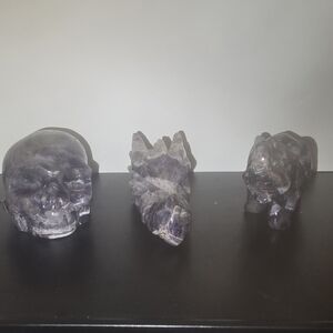 Amethyst Crystal Skull and Animal Figurines